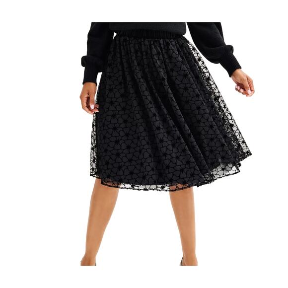 NWT Draper James Sz XXL Black Burnout Velvet Full Midi Skirt Witchy Whimsygoth - Picture 1 of 11